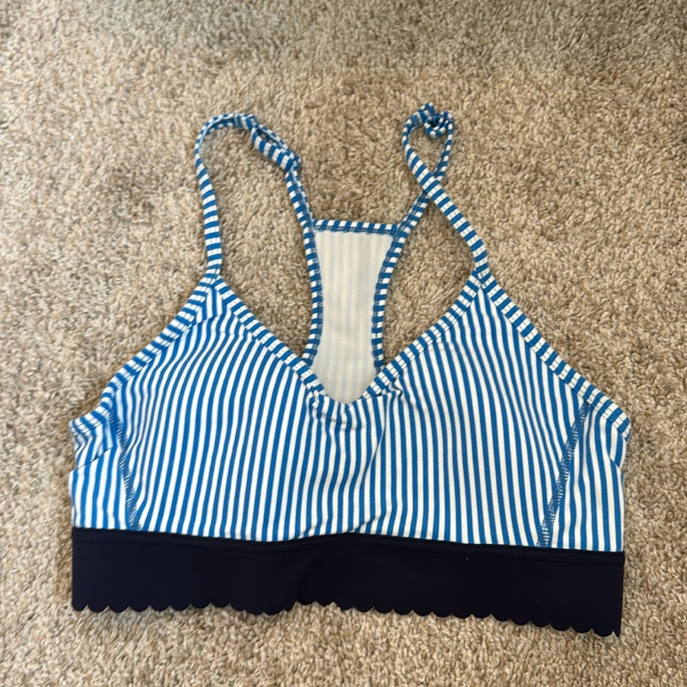 New Balance Blue & White Striped Racerback Sports Bra